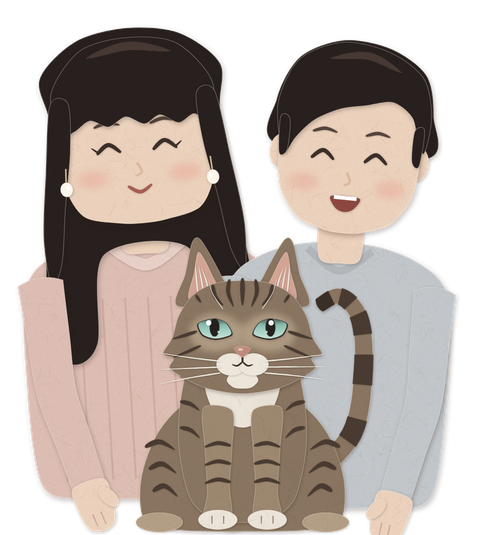琦琦、蓓蓓和黑醬的剪紙畫像