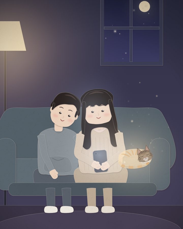 夜裡的沙發,黑醬淡淡地睡在旁邊